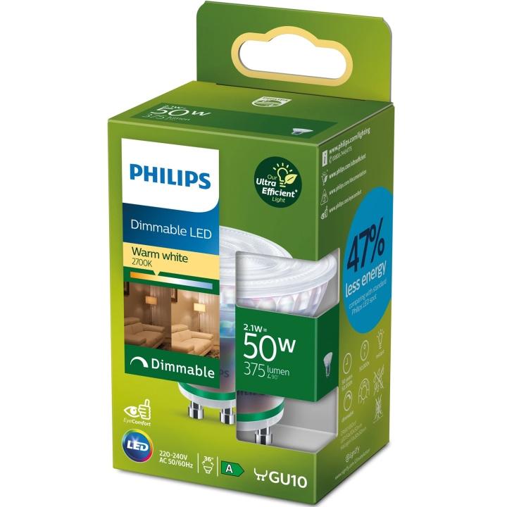 Philips LED GU10 2,1W (50W) 375lm Dimbar 2700K Energiklass A i gruppen HEMELEKTRONIK / Belysning / LED-lampor hos TP E-commerce Nordic AB (D05507)