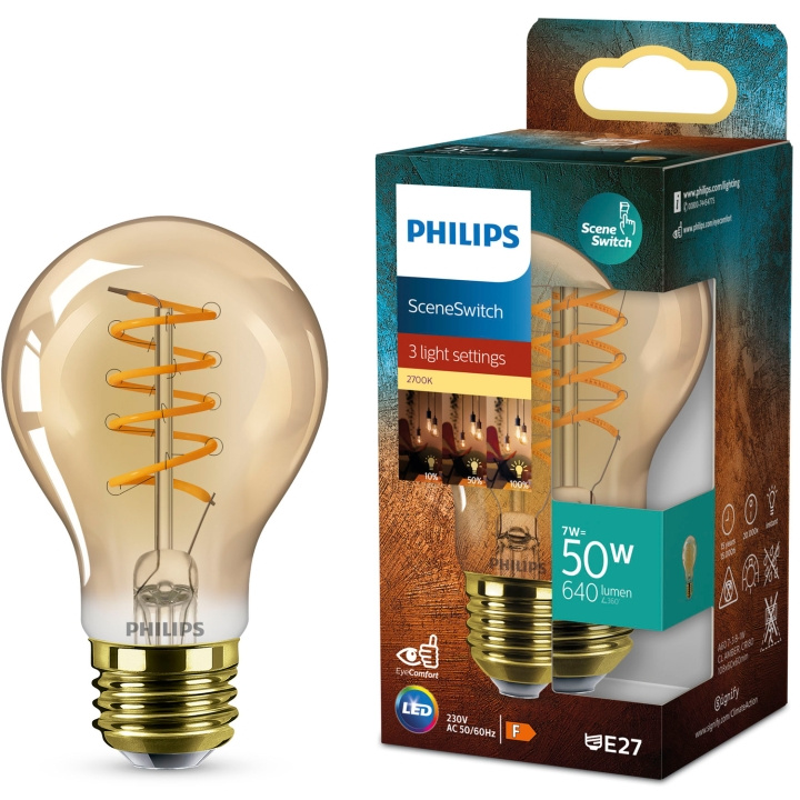 Philips LED SceneSwitch E27 A60 7-3,8-1W (50W) Deco spiral i gruppen HEMELEKTRONIK / Belysning / LED-lampor hos TP E-commerce Nordic AB (D05508)