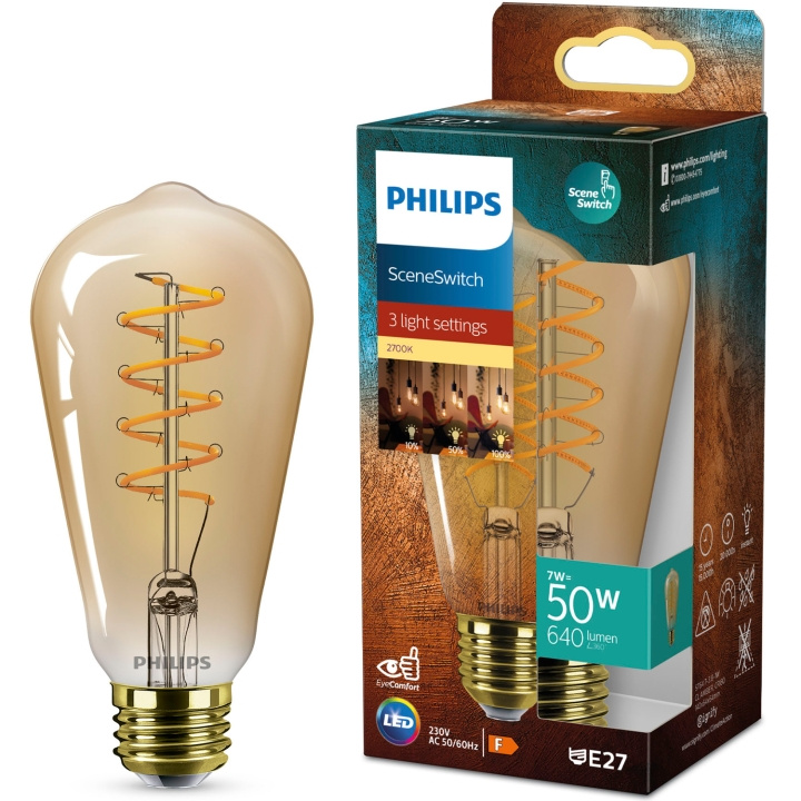 Philips LED SceneSwitch E27 ST64 7-3,8-1W (50W) Deco spiral i gruppen HEMELEKTRONIK / Belysning / LED-lampor hos TP E-commerce Nordic AB (D05509)