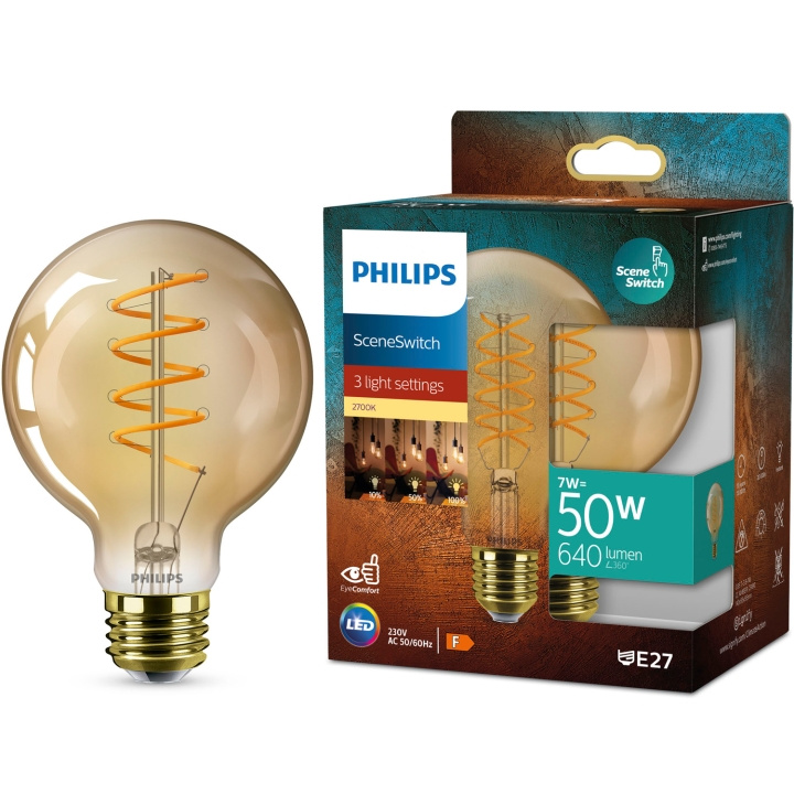 Philips LED SceneSwitch E27 G95 7-3,8-1W (50W) Deco spiral i gruppen HEMELEKTRONIK / Belysning / LED-lampor hos TP E-commerce Nordic AB (D05510)