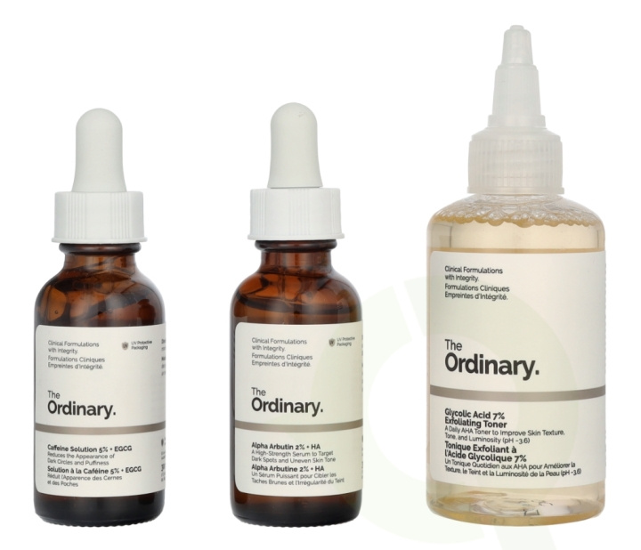 The Ordinary The Bright Set 160 ml Glycolic Acid 7% Exfoliating Toner 100ml/Alpha Arbutin 2% + HA 30ml/Caffeine Solution 5% 30ml i gruppen SKÖNHET & HÄLSA / Hudvård / Ansiktsvård / Serum Hud hos TP E-commerce Nordic AB (D05983)