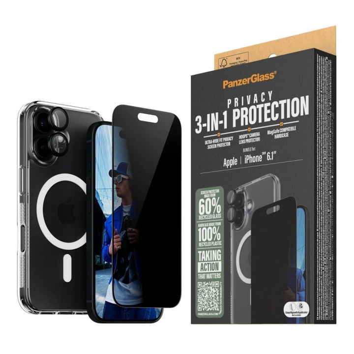 PanzerGlass iPhone 16 6.1\'\' 3-i-1 paket med integritetsskydd i gruppen SMARTPHONE & SURFPLATTOR / Mobilskydd / Apple / iPhone 16 hos TP E-commerce Nordic AB (D07017)