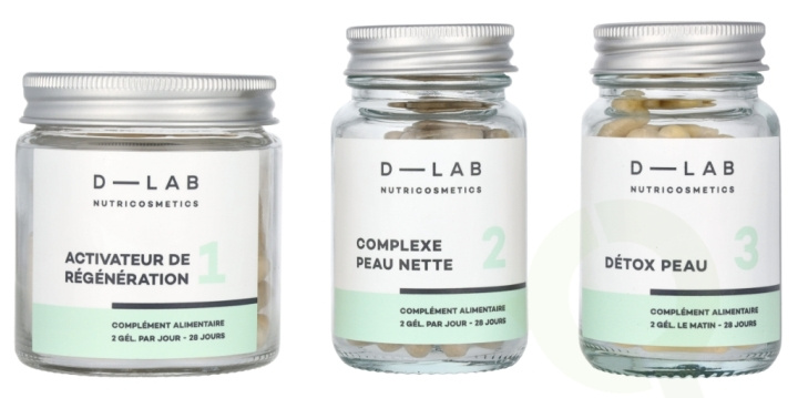 D-Lab Nutricosmetics D-Lab Perfect Skin Set 3 piece 3x56 Gels - Activateur de Regenaration No 1/Complexe Peau Nette No 2/Detox Peau No 3 i gruppen SKÖNHET & HÄLSA / Hudvård / Ansiktsvård / Hudvårdsverktyg hos TP E-commerce Nordic AB (D07926)