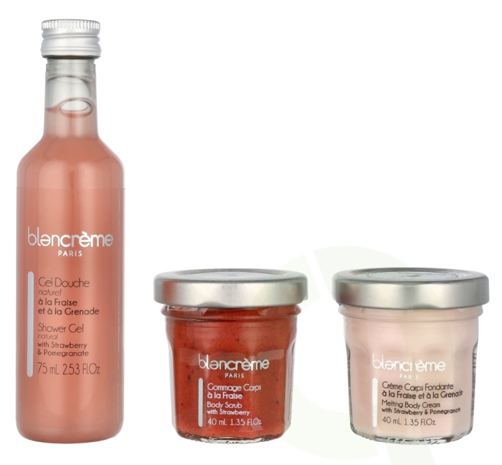 Blancreme Body Essentials Trio Set 155 ml Shower Gel 75ml/Body Scrub 40ml/Body Cream 40ml - Strawberry & Pomegranate i gruppen SKÖNHET & HÄLSA / Hudvård / Kroppsvård / Bad & Duschcreme hos TP E-commerce Nordic AB (D07964)