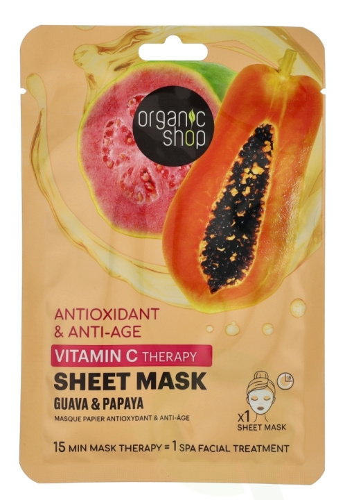 Organic Shop Antioxidant & Anti-Aging Vitamin C Sheet Mask 25 g Guava & Papaya i gruppen SKÖNHET & HÄLSA / Hudvård / Ansiktsvård / Masker hos TP E-commerce Nordic AB (D08191)