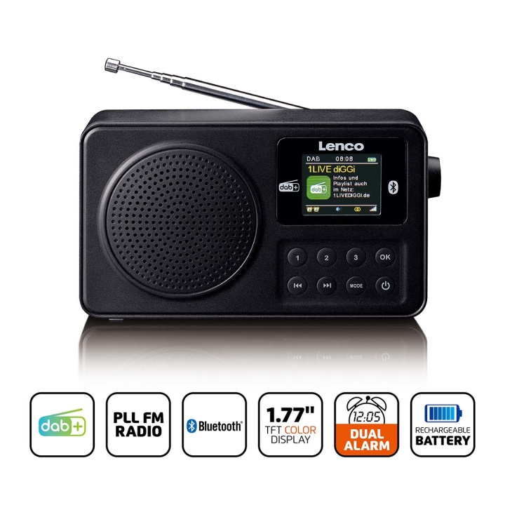 Lenco Bärbar DAB+/FM-radio med Bluetooth Svart i gruppen HEMELEKTRONIK / Ljud & Bild / Hemmabio, HiFi & Bärbart / Radio & Väckarklockor / Radio hos TP E-commerce Nordic AB (D09075)