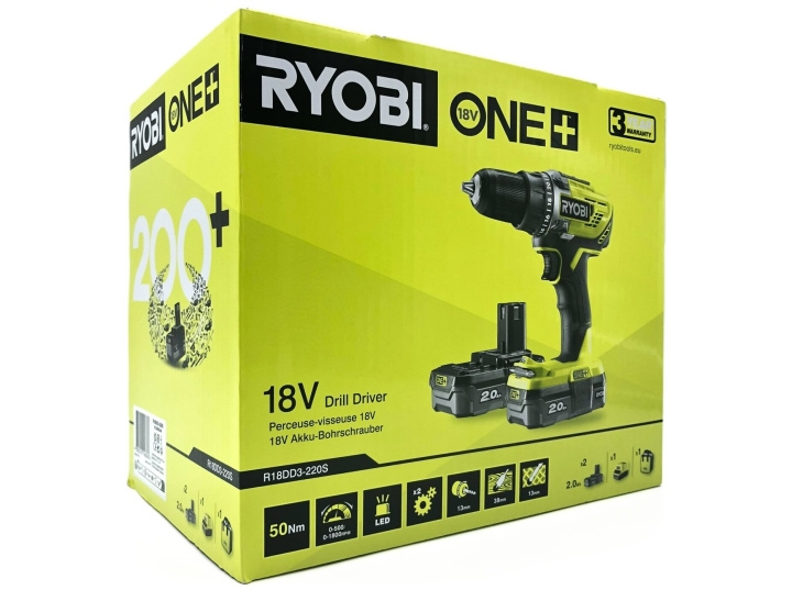 Ryobi One+ R18DD3-220S Borr/skruvdragare Med batteri 2 batterier ingår Nyckellös chuck i gruppen HEM, HUSHÅLL & TRÄDGÅRD / Verktyg / Skruvdragare hos TP E-commerce Nordic AB (D10327)