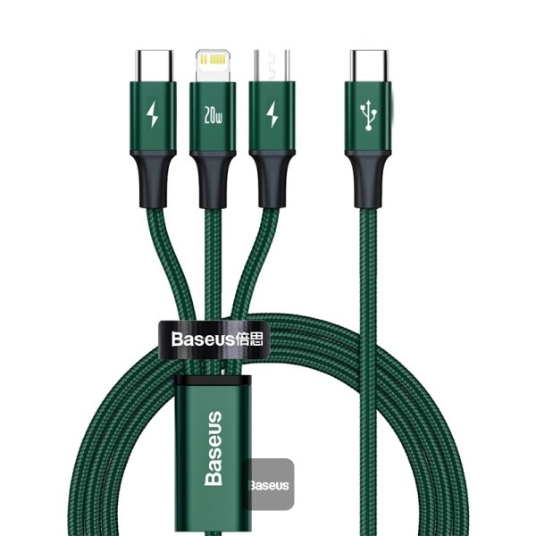 Baseus Rapid Series 3-in-1 USB-C til Lightning/Micro/USB-C 1.5m Grön i gruppen DATORER & KRINGUTRUSTNING / Datorkablar / USB-kablar / USB-C hos TP E-commerce Nordic AB (D10365)