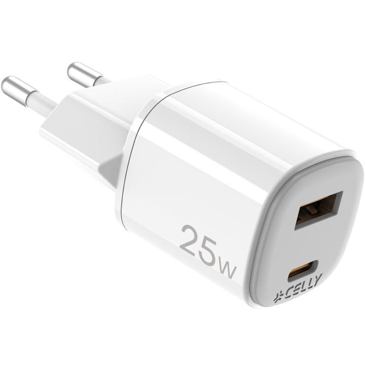 Celly USB-laddare GaN 1 x USB-A + 1 x USB-C PD 25W i gruppen SMARTPHONE & SURFPLATTOR / Laddare & Kablar / Väggladdare / Väggladdare USB hos TP E-commerce Nordic AB (D11520)