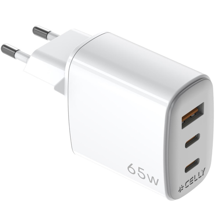 Celly USB-laddare GaN 1 x USB-A + 2 x USB-C PD 65W i gruppen SMARTPHONE & SURFPLATTOR / Laddare & Kablar / Väggladdare / Väggladdare Typ C hos TP E-commerce Nordic AB (D11523)