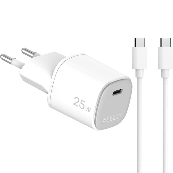 Celly USB-laddare GaN 1 x USB-C PD 25W + USB-C-kabel i gruppen SMARTPHONE & SURFPLATTOR / Laddare & Kablar / Väggladdare / Väggladdare Typ C hos TP E-commerce Nordic AB (D11524)