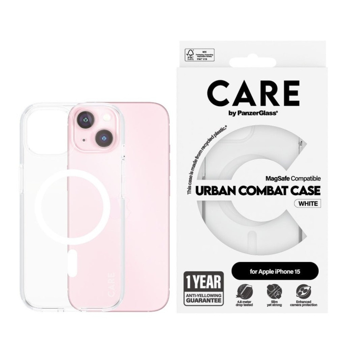 CARE by PanzerGlass - Flaggskeppsfodral Transparent Urban Combat med vit MagSafe - iPhone 15 i gruppen SMARTPHONE & SURFPLATTOR / Mobilskydd / Apple / iPhone 15 hos TP E-commerce Nordic AB (D12559)