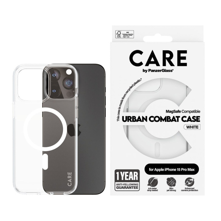 CARE by PanzerGlass - Fodral Transparent m. Vit MagSafe - iPhone 15 Pro Max i gruppen SMARTPHONE & SURFPLATTOR / Mobilskydd / Apple / iPhone 15 hos TP E-commerce Nordic AB (D12563)