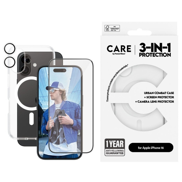 Panzer CARE by PanzerGlass - 3-i-1 - iPhone 16 - Paket i gruppen SMARTPHONE & SURFPLATTOR / Mobilskydd / Apple / iPhone 16 hos TP E-commerce Nordic AB (D12603)