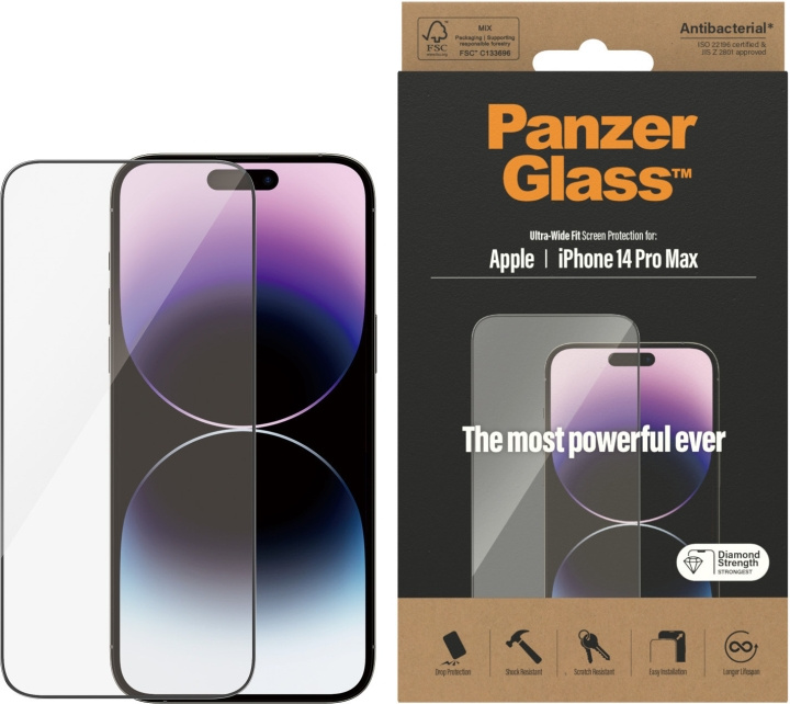 PanzerGlass pansarglas, iPhone 14 Pro Max, svart ram i gruppen SMARTPHONE & SURFPLATTOR / Mobilskydd / Apple / iPhone 14 hos TP E-commerce Nordic AB (D13458)