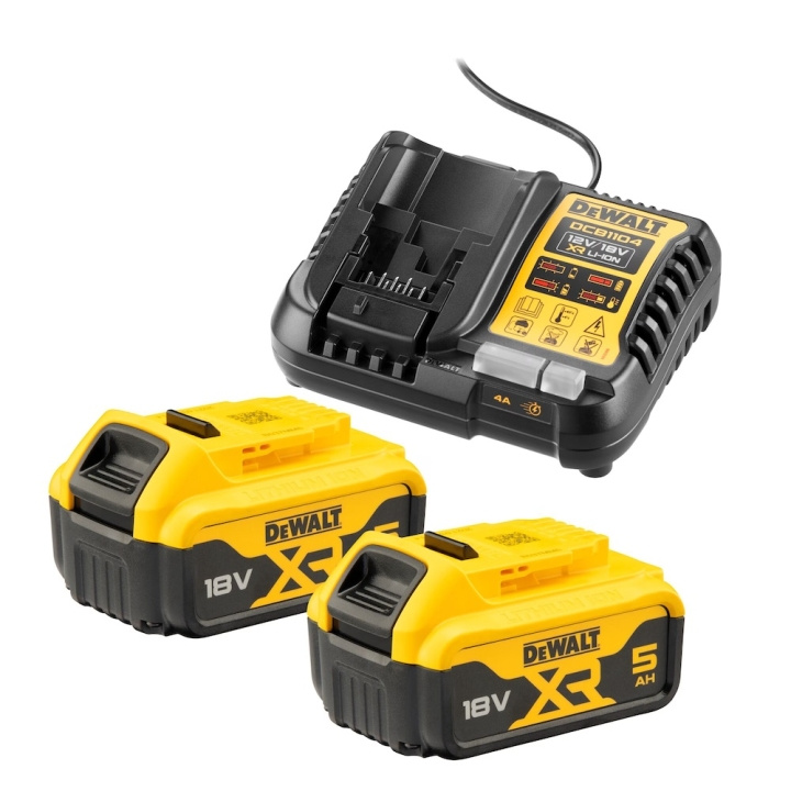 DeWALT DCB1104P2-QW 18V XR Starter Kit med laddare och 2x 5A batterier i gruppen HEM, HUSHÅLL & TRÄDGÅRD / Verktyg / Övriga Elverktyg hos TP E-commerce Nordic AB (D13660)