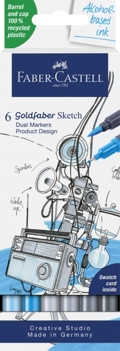 Faber-Castell Sketch Marker Product Design, 6 tuschpennor med dubbelspets i gruppen SPORT, FRITID & HOBBY / Hobby / Måla & Rita / Pennor, kritor & tusch hos TP E-commerce Nordic AB (D13732)