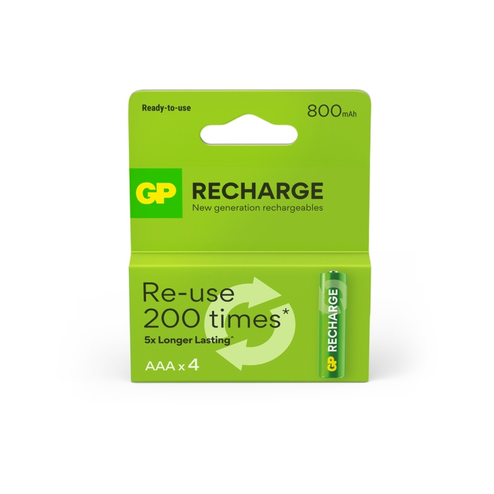 GP Recharge Uppladdningsbart batteri, storlek AAA, 800 mAh, 4-pack i gruppen HEMELEKTRONIK / Batterier & Laddare / Laddningsbara batterier / AAA hos TP E-commerce Nordic AB (D13831)