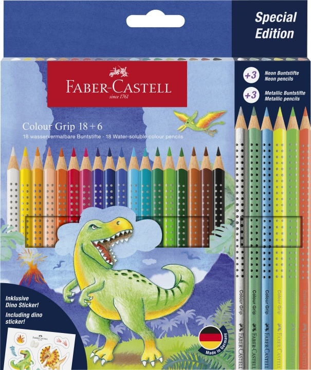 Faber-Castell CP Colour Grip dinosaurus 18+6 (201546) i gruppen SPORT, FRITID & HOBBY / Hobby / Måla & Rita / Pennor, kritor & tusch hos TP E-commerce Nordic AB (D14040)