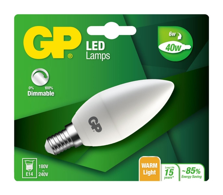 GP LED-lampa Mini Candle, E14, DIM, 6W (40W), 470lm i gruppen HEMELEKTRONIK / Belysning / LED-lampor hos TP E-commerce Nordic AB (D14194)