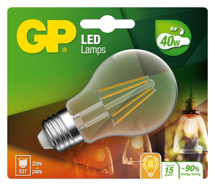 GP LED-lampa Classic Filament, E27, 4W (40W), 470lm i gruppen HEMELEKTRONIK / Belysning / LED-lampor hos TP E-commerce Nordic AB (D14198)