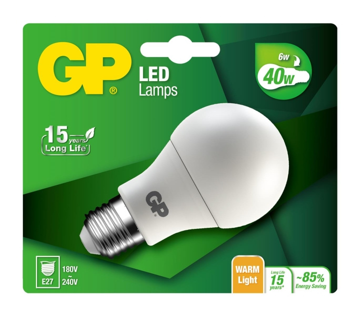 GP LED-lampa Classic, E27, 6W (40W), 470lm i gruppen HEMELEKTRONIK / Belysning / LED-lampor hos TP E-commerce Nordic AB (D14204)