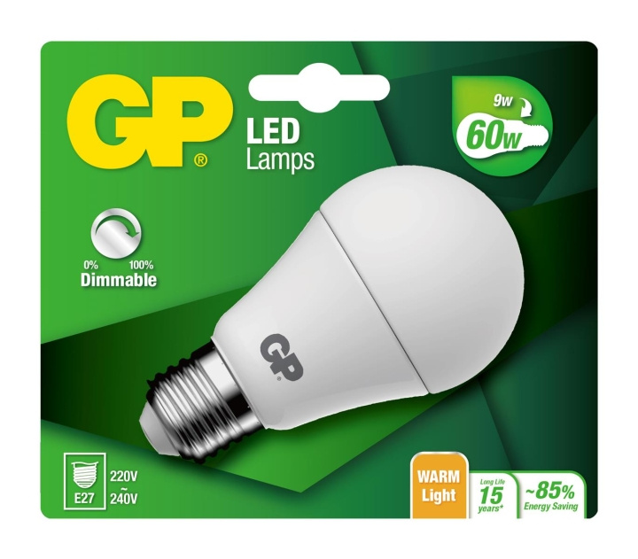 GP LED-lampa Classic, E27, DIM, 9W (60W), 806lm i gruppen HEMELEKTRONIK / Belysning / LED-lampor hos TP E-commerce Nordic AB (D14207)