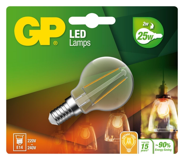 GP LED-lampa Filament Mini Globe, E14, 2W (25W), 250lm i gruppen HEMELEKTRONIK / Belysning / LED-lampor hos TP E-commerce Nordic AB (D14213)