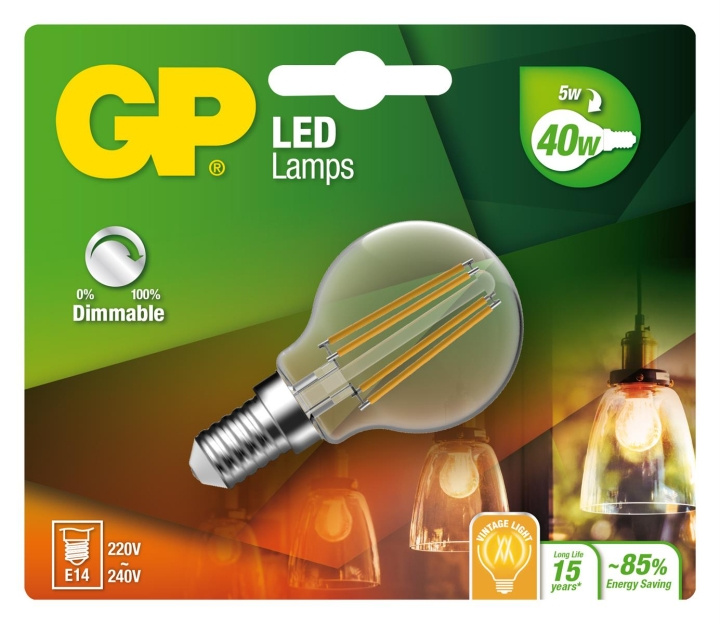 GP LED-lampa Filament Mini Globe, E14, DIM, 5W (40W), 470lm i gruppen HEMELEKTRONIK / Belysning / LED-lampor hos TP E-commerce Nordic AB (D14215)