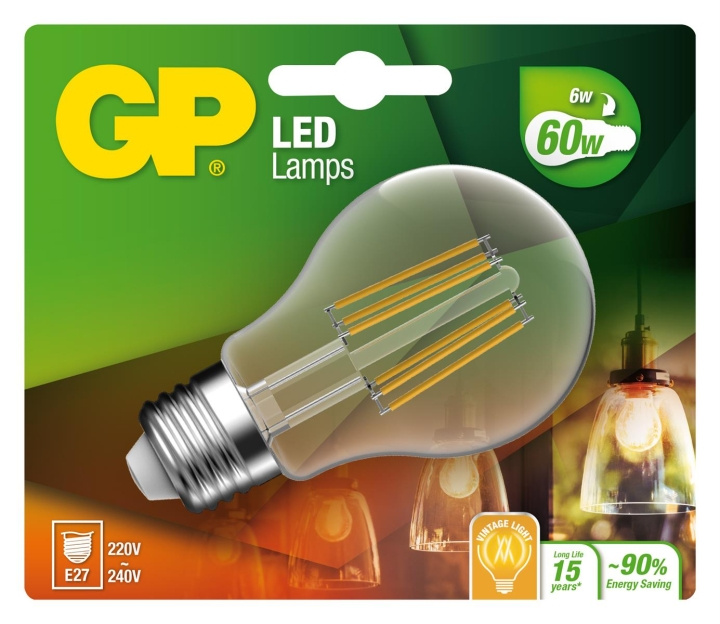 GP LED-lampa Classic Filament, E27, 6W (60W), 806lm i gruppen HEMELEKTRONIK / Belysning / LED-lampor hos TP E-commerce Nordic AB (D14217)