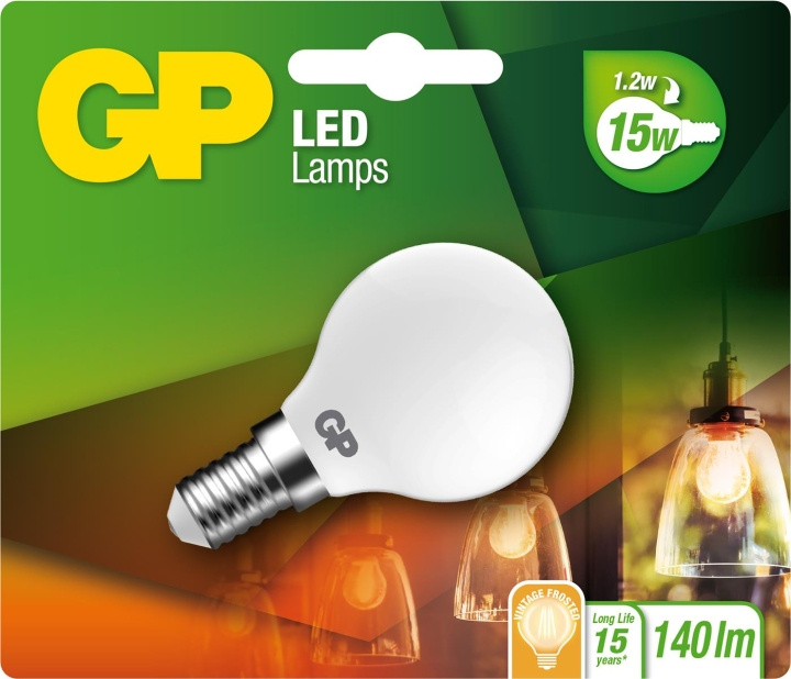 GP LED-lampa Filament Frozen Mini Globe, E14, 1,2W (15W), 136lm i gruppen HEMELEKTRONIK / Belysning / LED-lampor hos TP E-commerce Nordic AB (D14221)