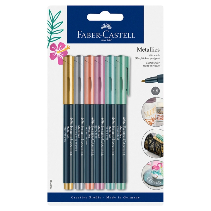 Faber-Castell Metallics Marker, 6 st (160706) i gruppen SPORT, FRITID & HOBBY / Hobby / Måla & Rita / Pennor, kritor & tusch hos TP E-commerce Nordic AB (D14295)