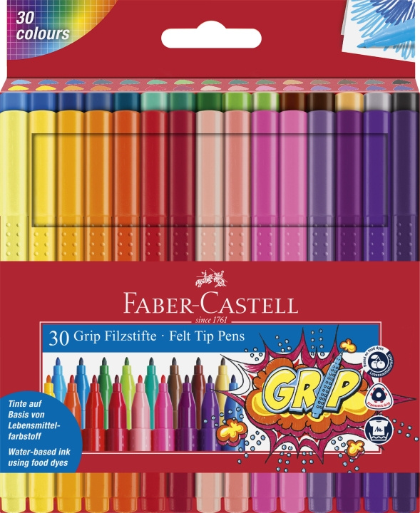 Faber-Castell Fiberpennor Grip Colour Marker set, 30 st (155335) i gruppen SPORT, FRITID & HOBBY / Hobby / Måla & Rita / Pennor, kritor & tusch hos TP E-commerce Nordic AB (D14394)