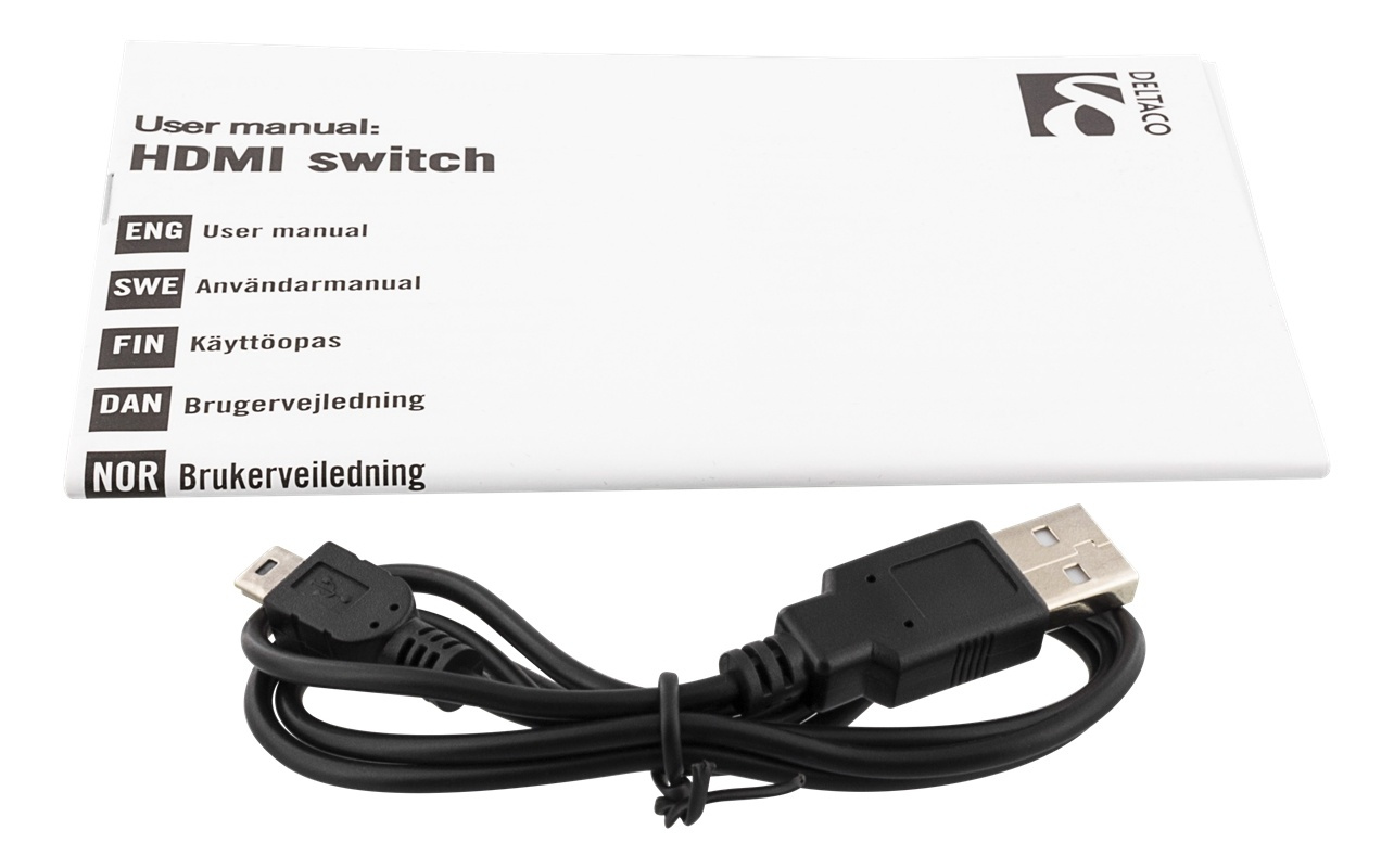 DELTACO HDMI-switch, 3 ingångar till 1 utgång Ultra-HD